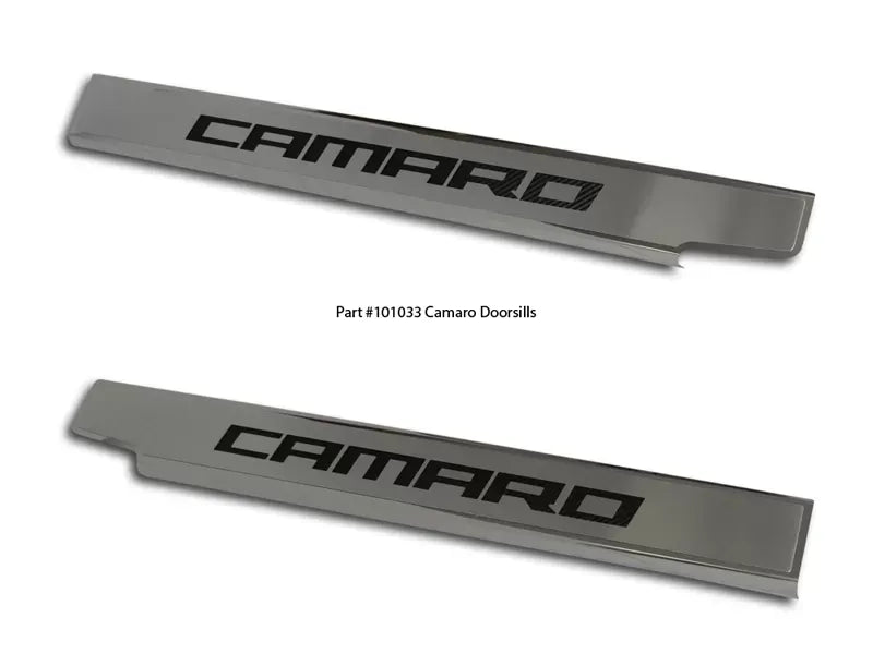 American Car Craft Brushed Stainless Green Carbon Fiber Executive Series Door Sills Chevrolet Camaro 2010-2015