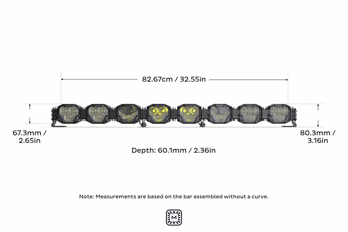 8-Pod 32.5" 4Banger Bar: HXB / White/Yellow