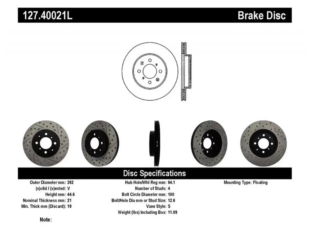 StopTech Sport Drilled/Slotted Brake Rotor Front Left.
