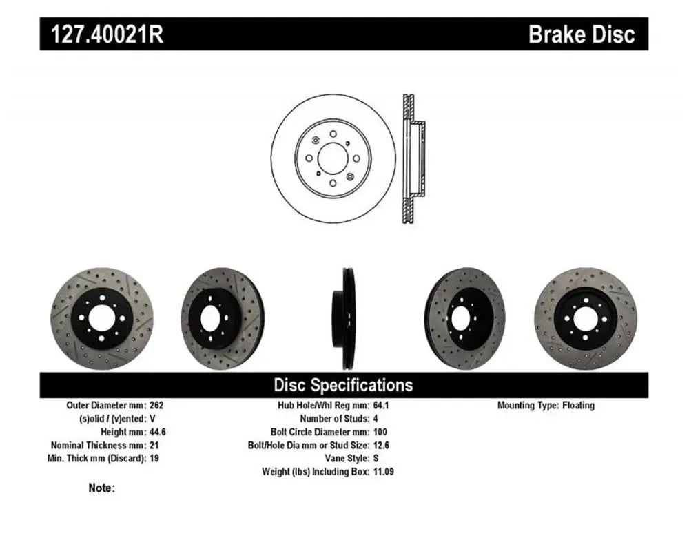 StopTech Sport Drilled/Slotted Brake Rotor Front Right.