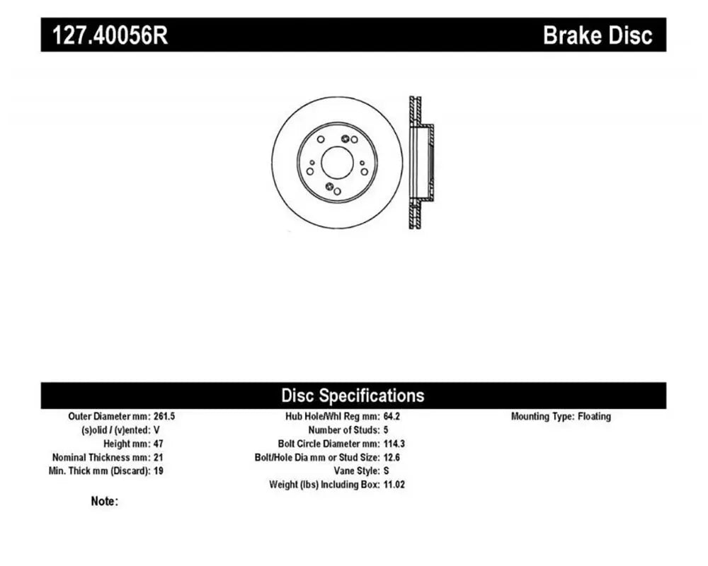StopTech Sport Drilled/Slotted Brake Rotor Front Right for Honda Civic 2006-2011, Black, 127.40056R.