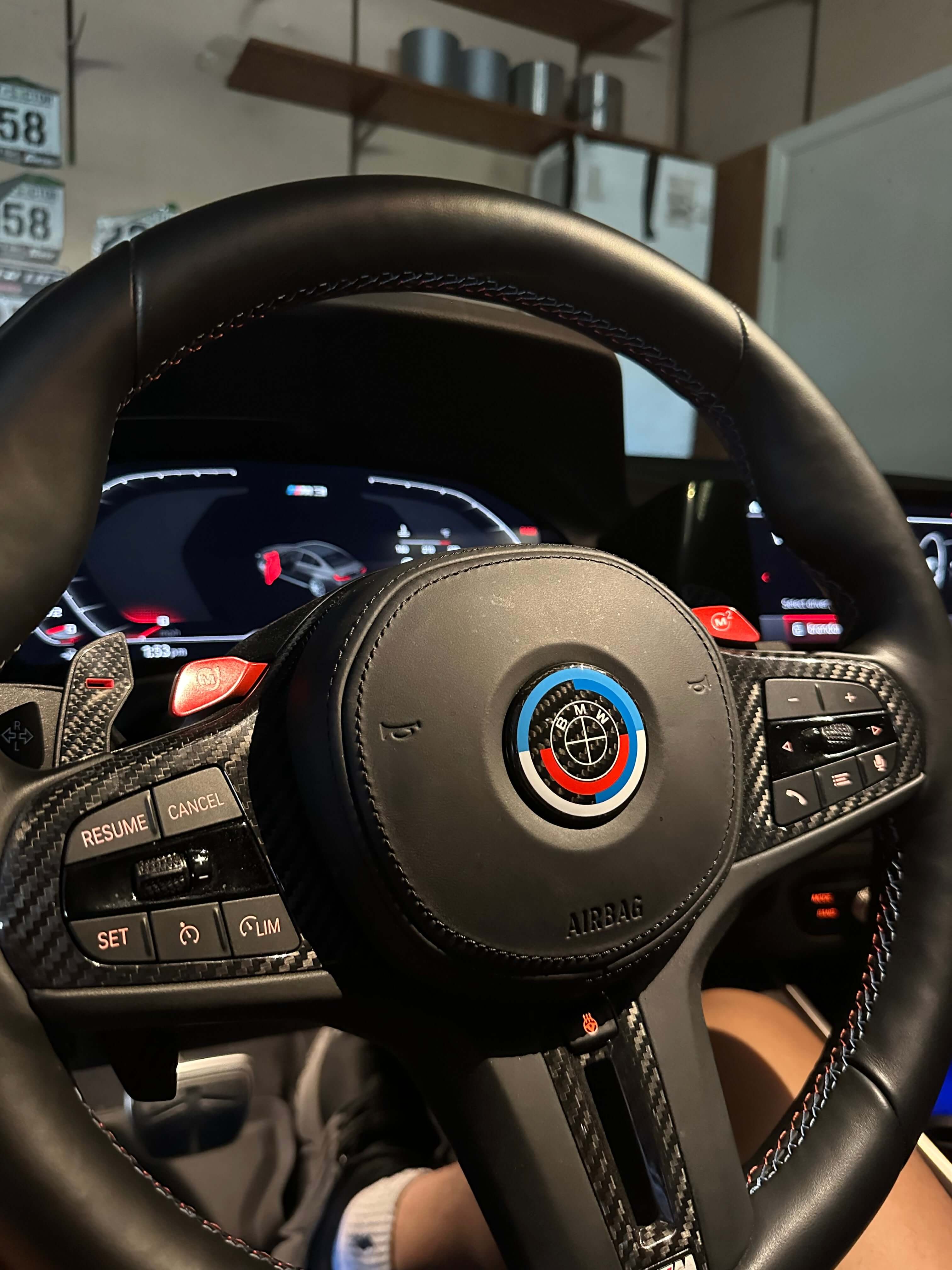 Carbon Fiber 50th Years M Heritage Emblem Roundel Cover &  Hub Cap Replacement (7 Piece)- BMW Roundel.