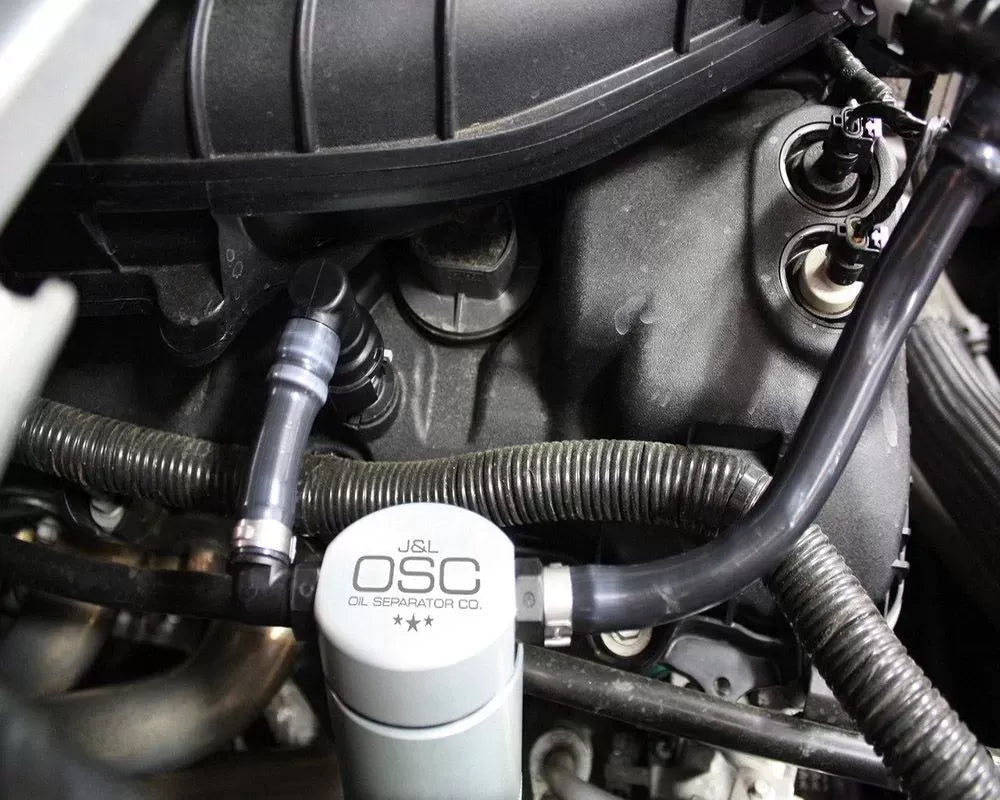 J&L Passenger Side Oil Separator 3.0 - Clear Anodized Ford Mustang V6 2011-2017