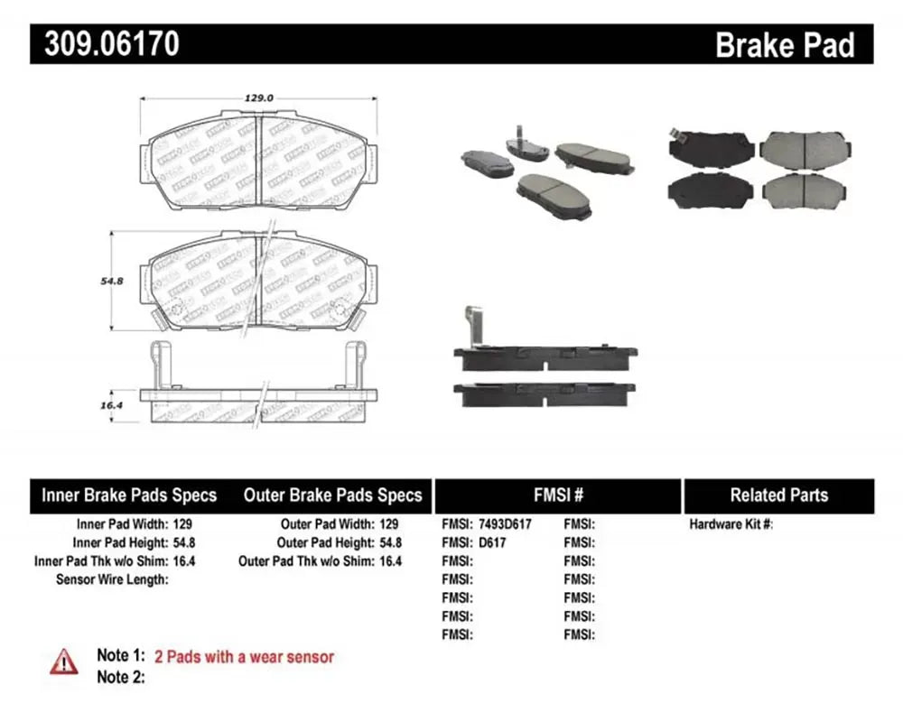 StopTech Brake Pads for Ford Mustang 2015-2023, Ceramic, Front, 309.0617.