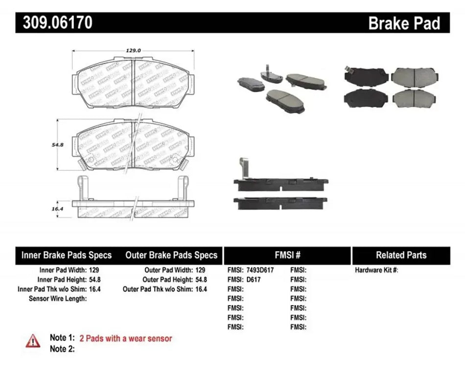 StopTech Brake Pads for Ford Mustang 2015-2023, Ceramic, Front, 309.0617.