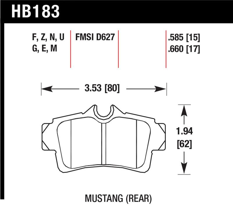 Hawk 01 Ford Mustang Bullitt / 94, 96-99, 01, 03-04 Cobra / 03-04 Mach 1 DTC-60 Race Rear Brake Pads