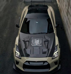V1 Carbon Fiber Vented Hood w/ transparent window - 2008-2016 Nissan GTR R35.