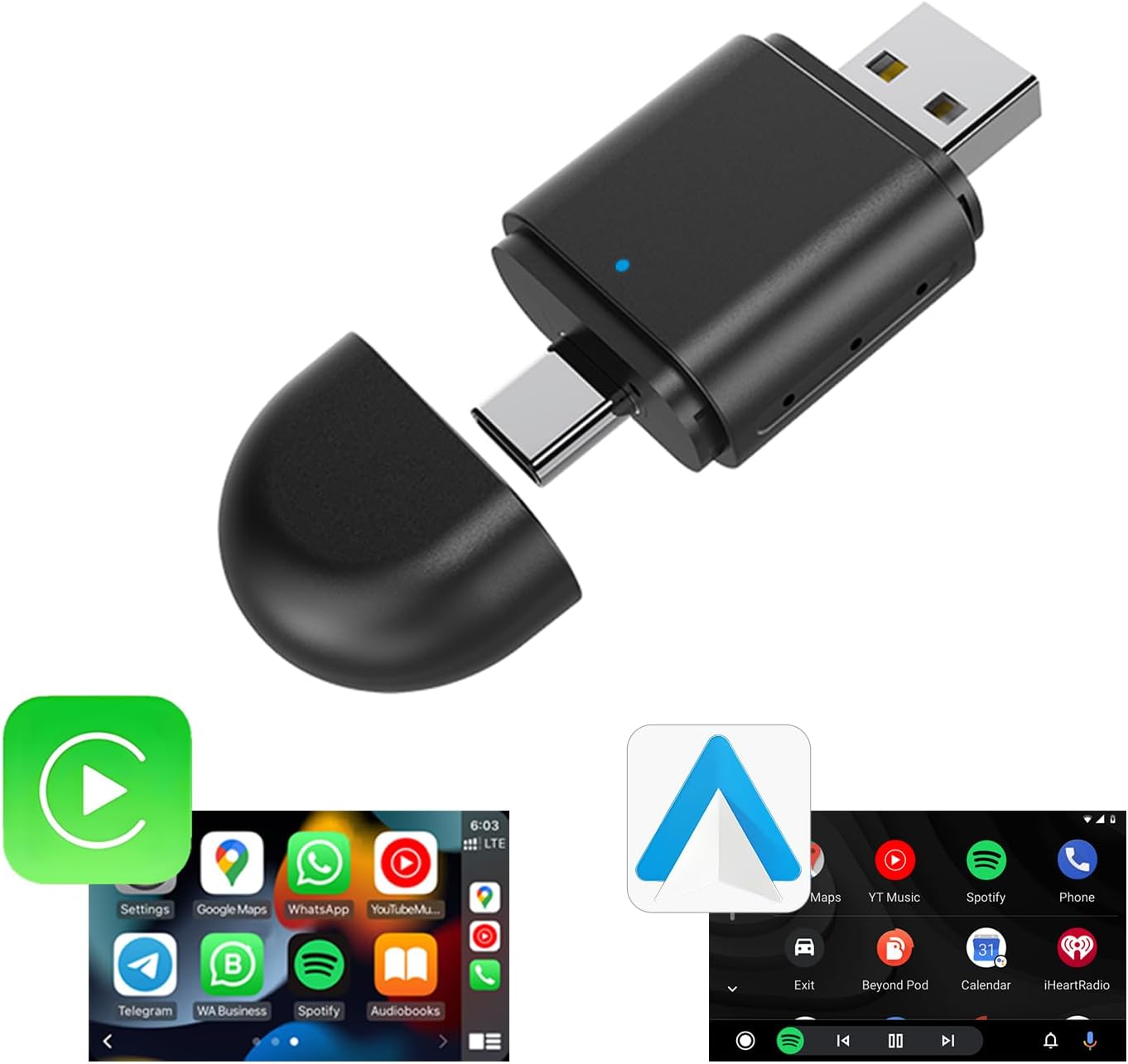 WireLess Apple Carplay & Android Carplay Auto Plug Smart Box USB&Type-c Adapter - Universal.