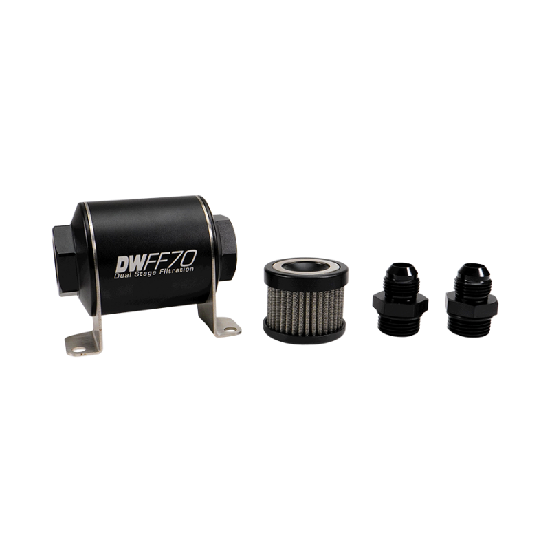 DeatschWerks Stainless Steel 8AN 40 Micron Universal Inline Fuel Filter Housing Kit (70mm)