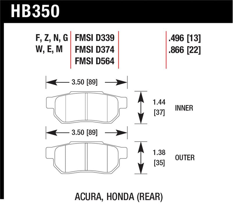 Hawk 90-01 Acura Integra (excl Type R) / 98-00 Civic Coupe Si HPS Street Rear Brake Pads