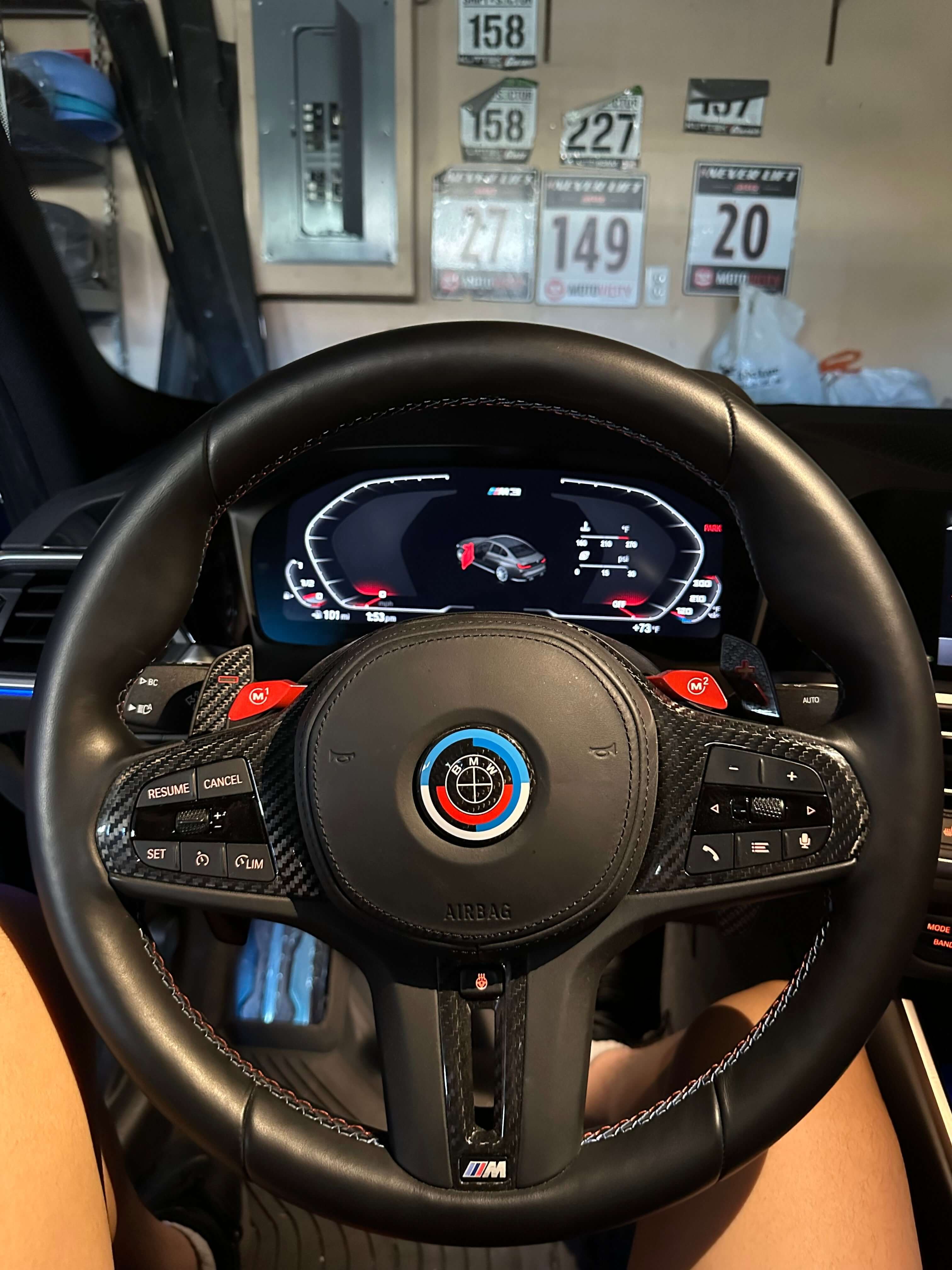 Carbon Fiber 50th Years M Heritage Emblem Roundel Cover &  Hub Cap Replacement (7 Piece)- BMW Roundel.