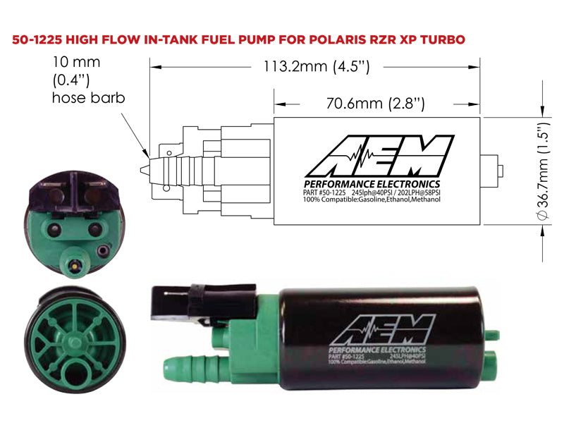 AEM 2016+ Polaris RZR Turbo Replacement High Flow In Tank Fuel Pump (Turbo Only)