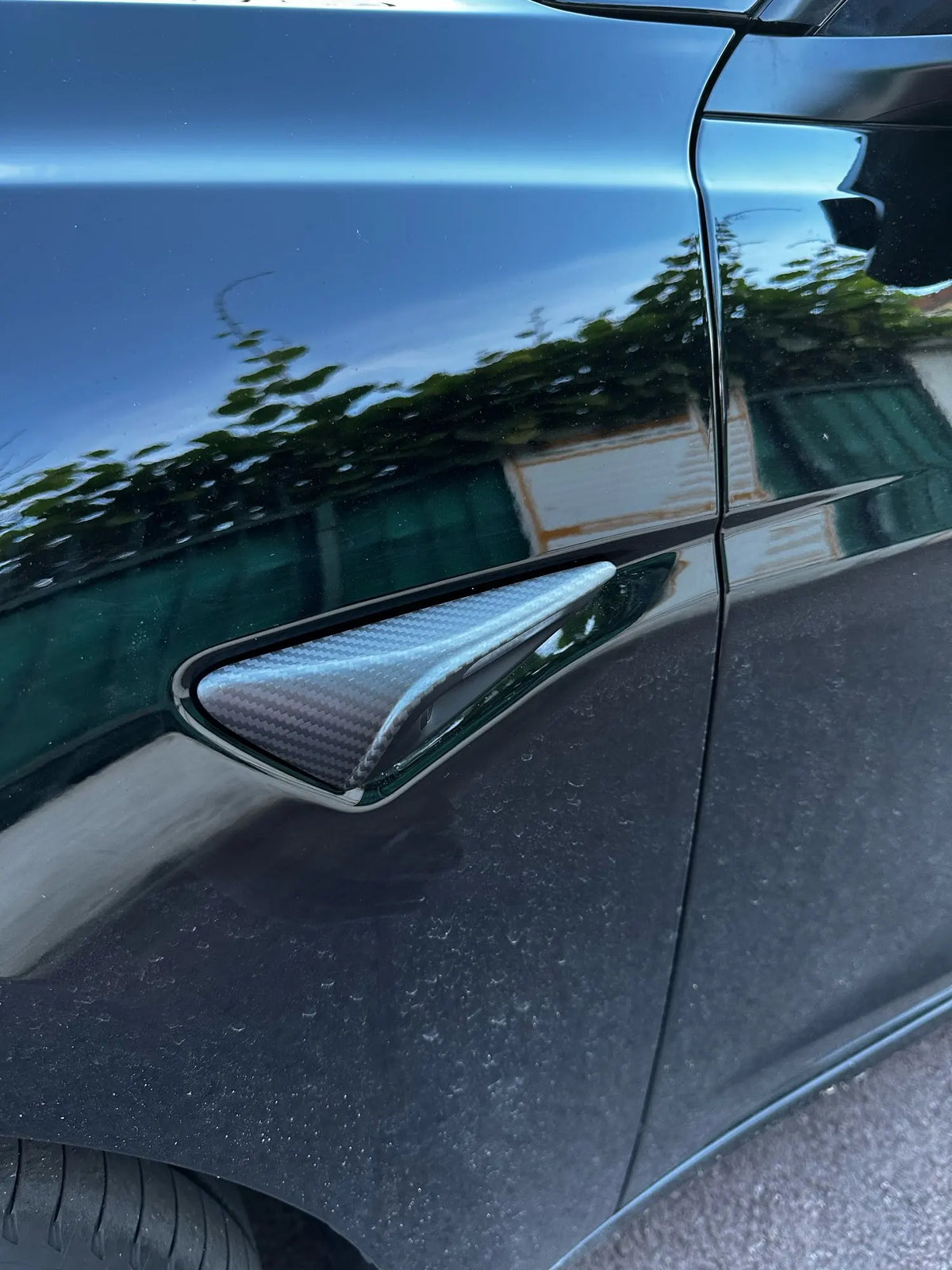 Carbon Fiber Side Camera Cover Overlay - Tesla Model Y Model 3 Highland.