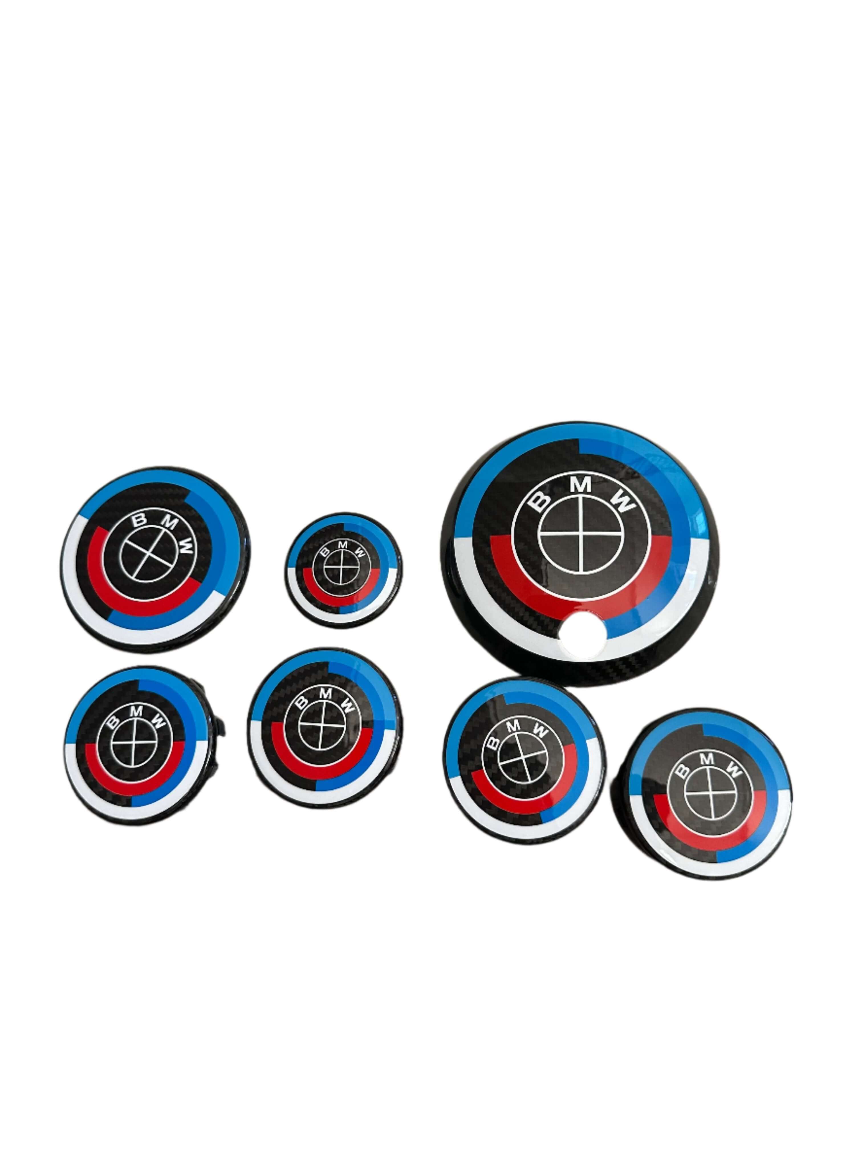 Carbon Fiber 50th Years M Heritage Emblem Roundel Cover &  Hub Cap Replacement (7 Piece)- BMW Roundel.