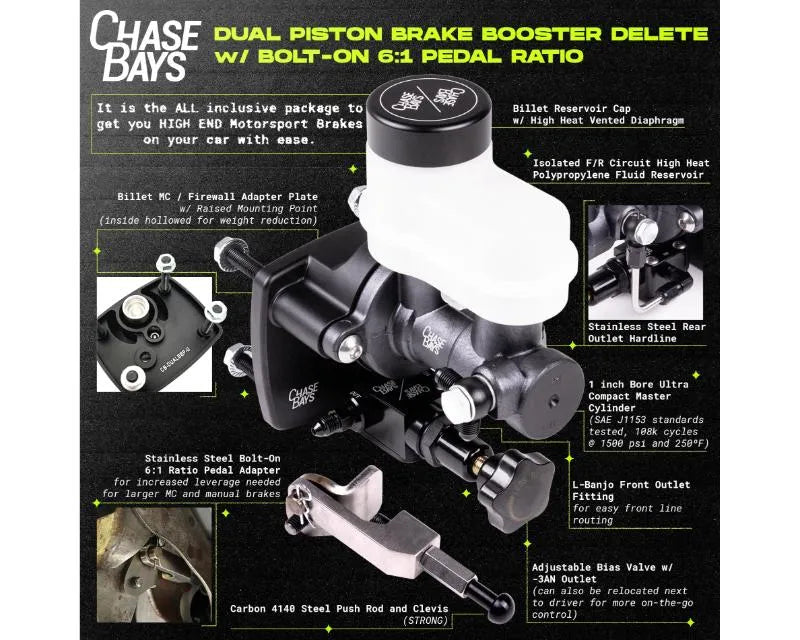 Chase Bays Dual Piston Brake Booster Delete with 6:1 Pedal Ratio Bolt-On Honda | Nissan | Mazda | Mitsubishi.