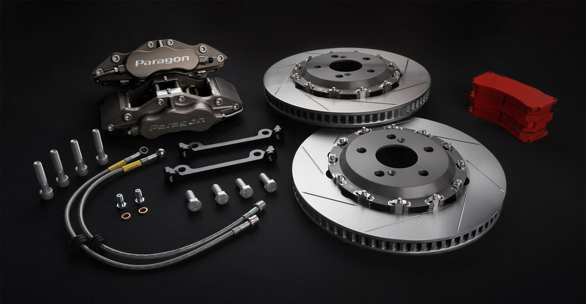 Paragon PA015/PA035 6-piston front big brake kit - components