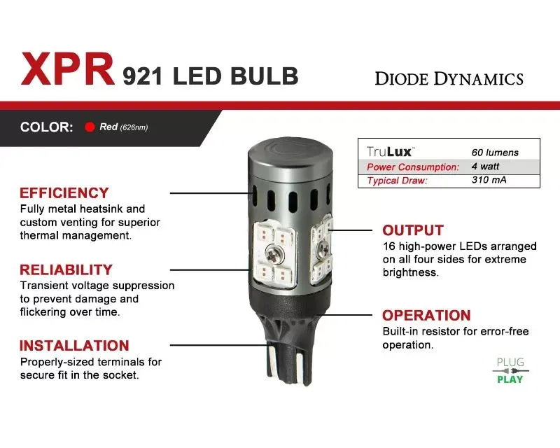 Diode Dynamics 921 XPR LED Bulb Single Red.