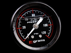 Grams Liquid Filled Fuel Pressure Gauge (Black Face) - 0-30psi / 0-120psi