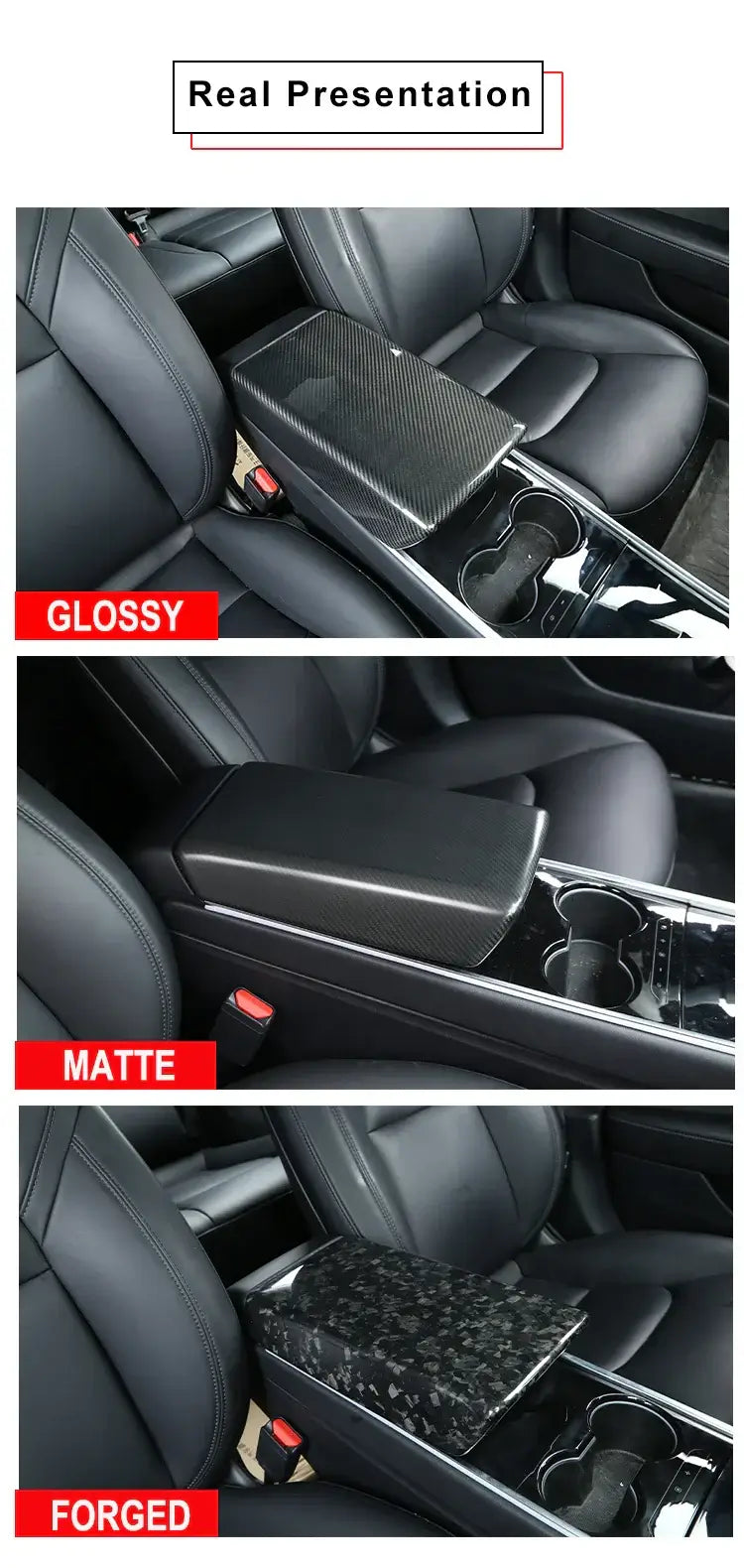Carbon Fiber Armrest Cover overlay - TESLA Model 3 & Y.