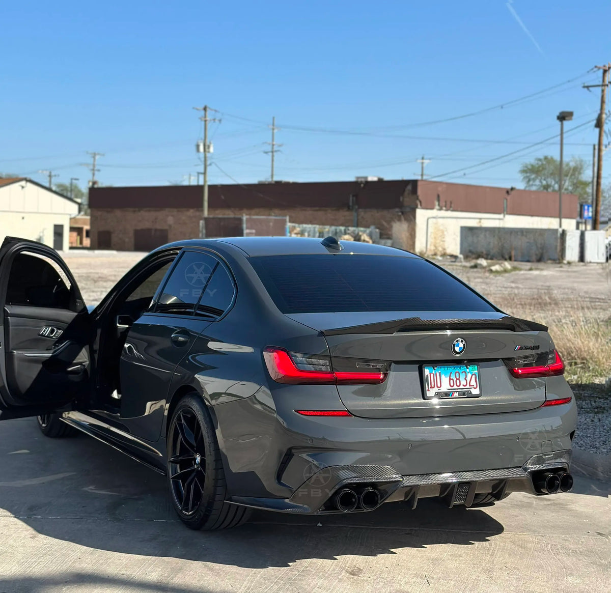 Carbon Fiber C Style Rear Diffuser w/ LED -  BMW G20 3 Series 2019-2022.