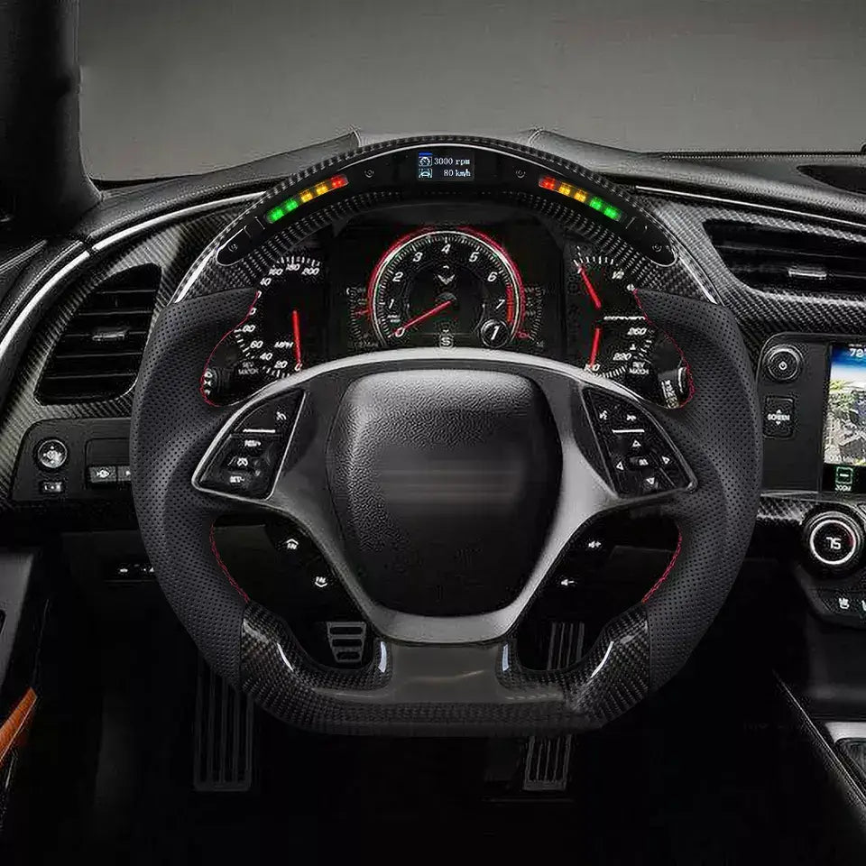 LED Half Carbon Fiber Steering Wheel for Chevrolet Corvette C7.