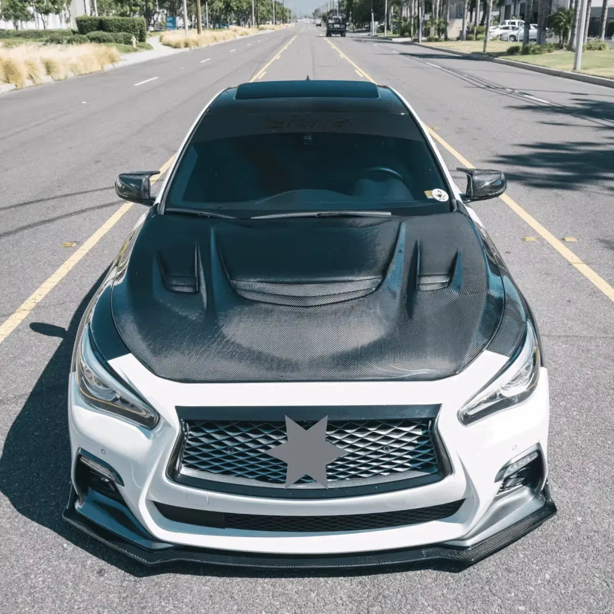 Vented Carbon Fiber Engine Hood - Infiniti Q50.