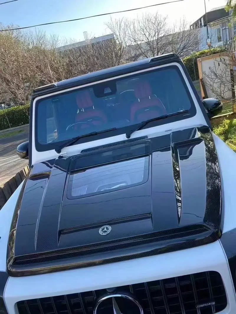 Carbon Fiber Front Hood Bonnet W/ Transparent Glass Hood for Mercedes Benz G Wagon W464 G550 G63 G500.
