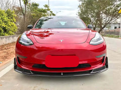 Carbon Fiber V Style Front Lip - Tesla Model 3.
