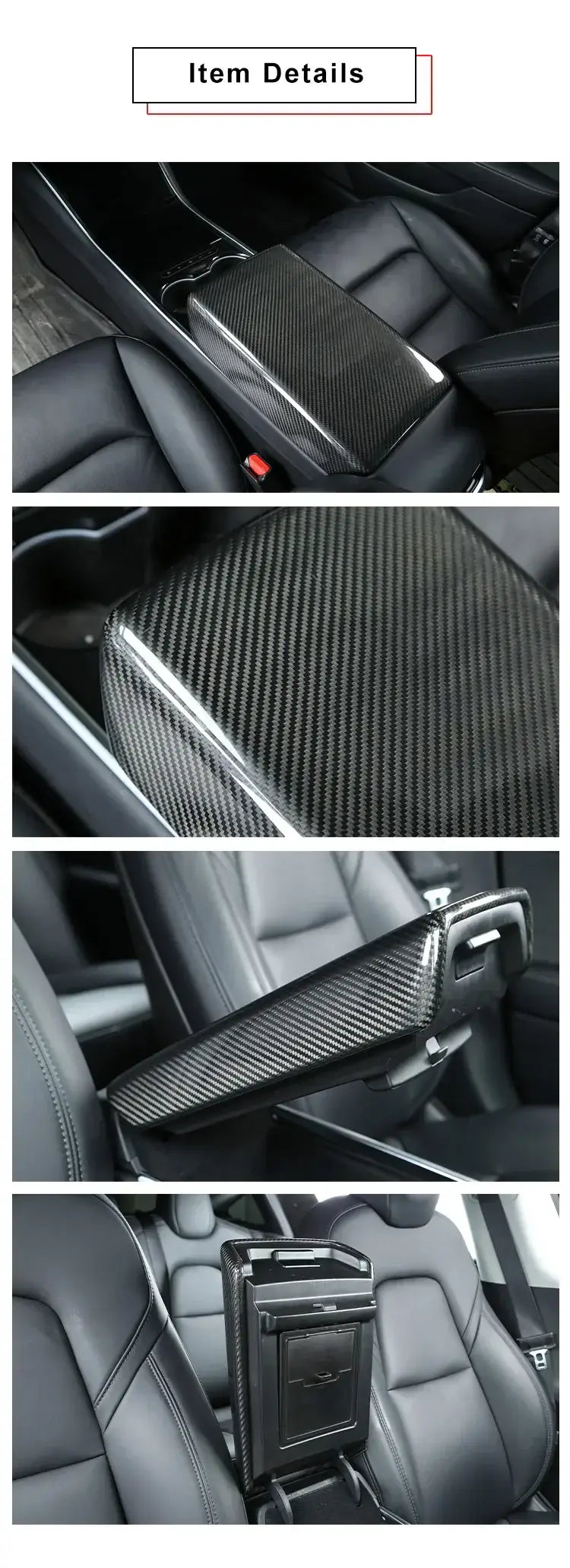 Carbon Fiber Armrest Cover overlay - TESLA Model 3 & Y.