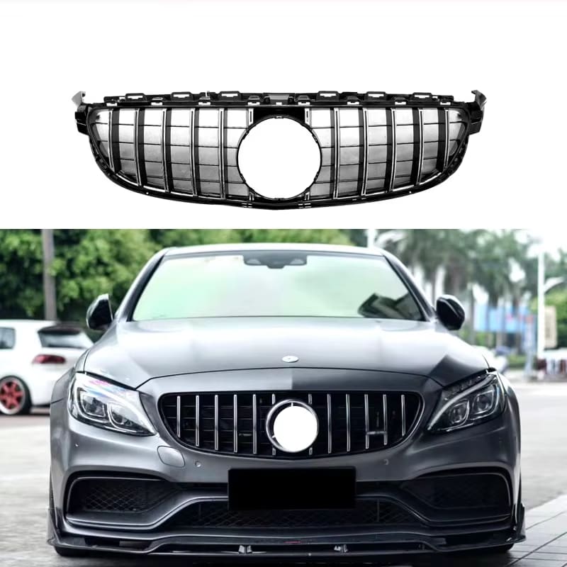 Gloss Black C63 AMG Style Front Grille - 2019-2021 Mercedes Benz C-Class W205 C43.