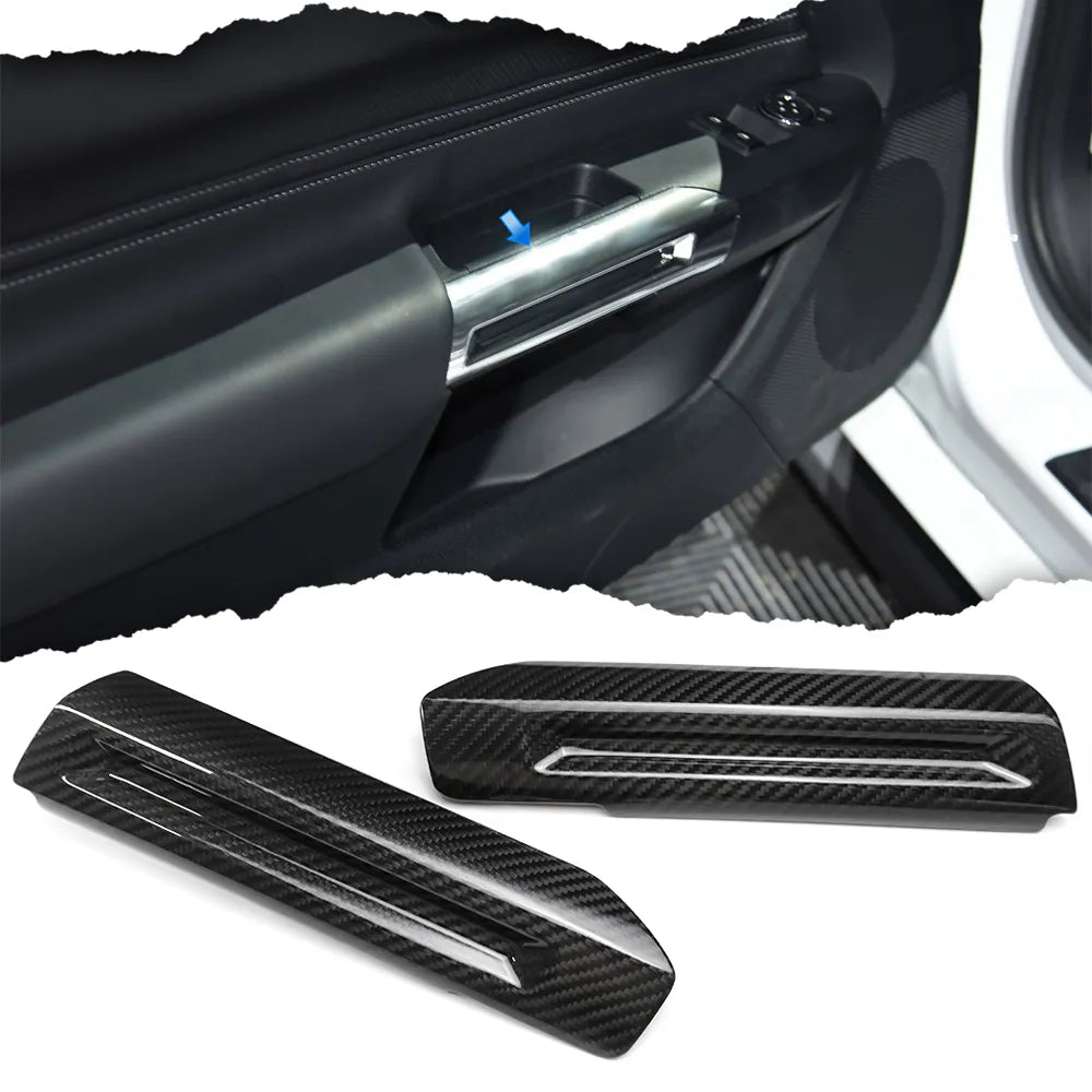 Prepreg Carbon Fiber Inner Door Armrest Handle Cover Trim - Ford Mustang S650 GT V8 Dark Horse Ecoboost 2024+.