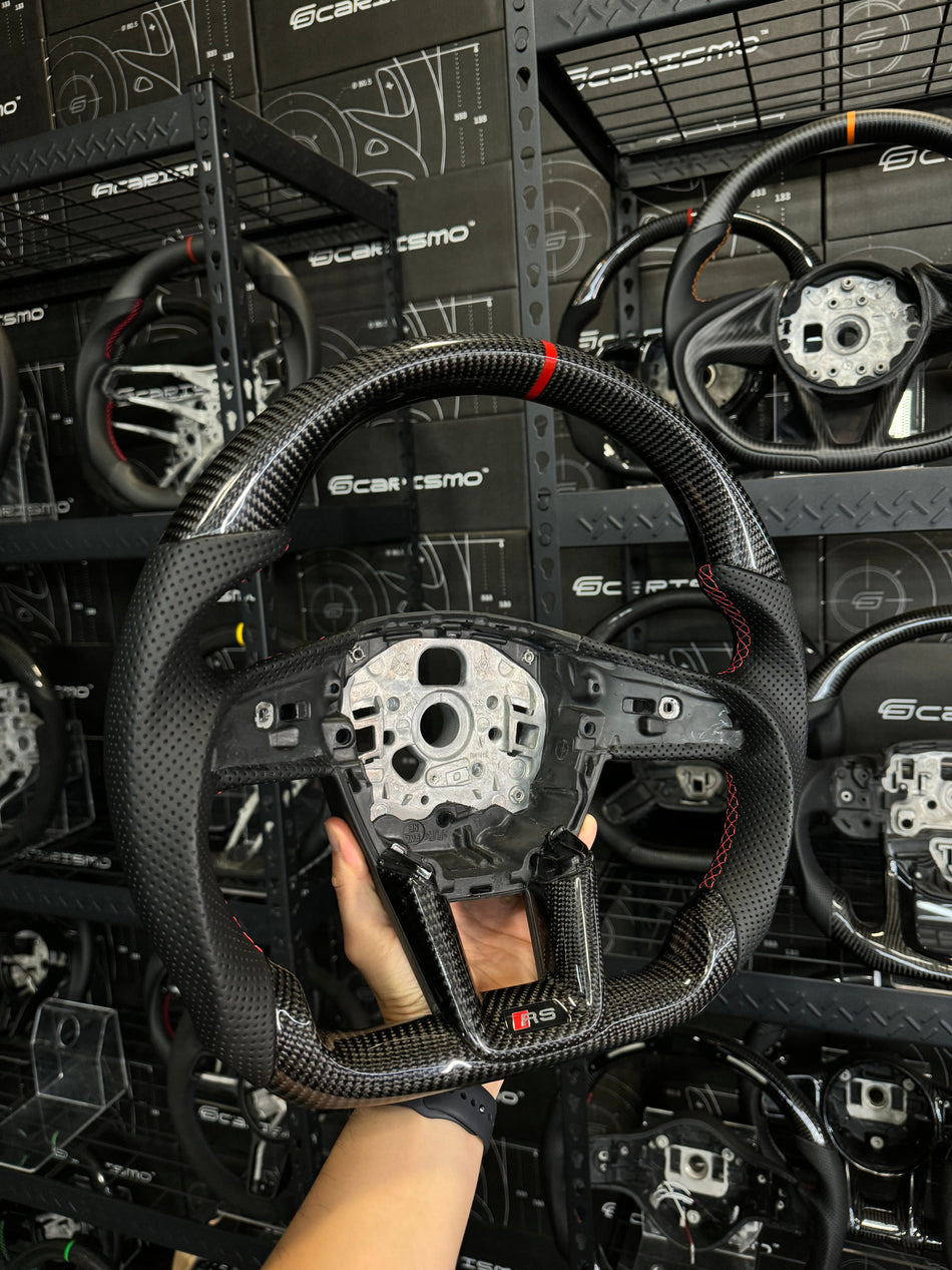 [Media/Test] Audi (C8 Wheel) - Sport - Gloss Carbon - Perforated Leather - Red Stitching - Red Stripe