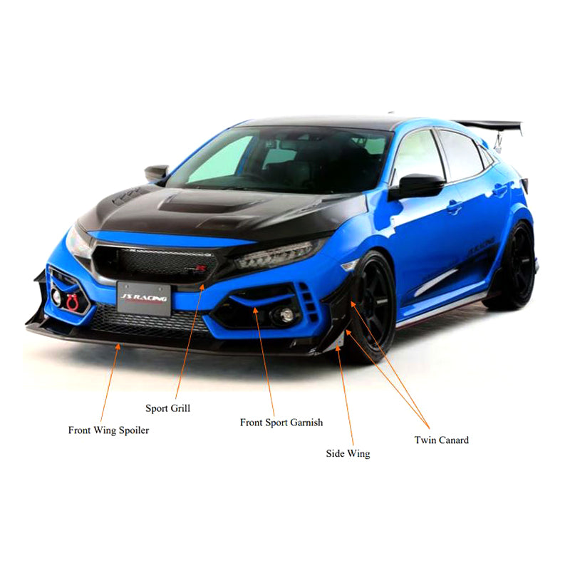 J's Racing Optional Side Wings for Type S Front Spoiler (Carbon) - Honda Civic Type R FK8 17-21