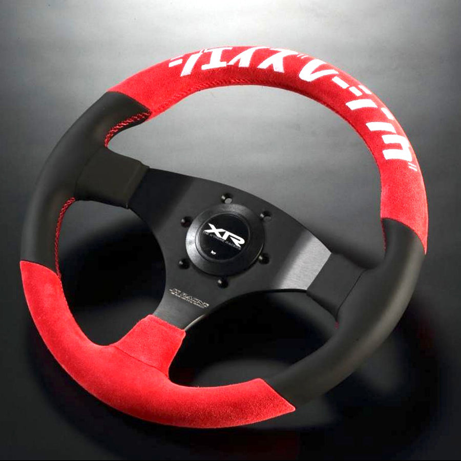 J's Racing XR Steering Wheel Type-F Katakana 325mm - Red Suede & Black Leather