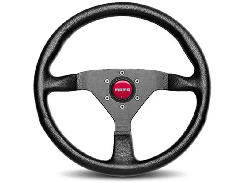 MOMO Monte Carlo 320mm Black Leather Red Horn Steering Wheel.