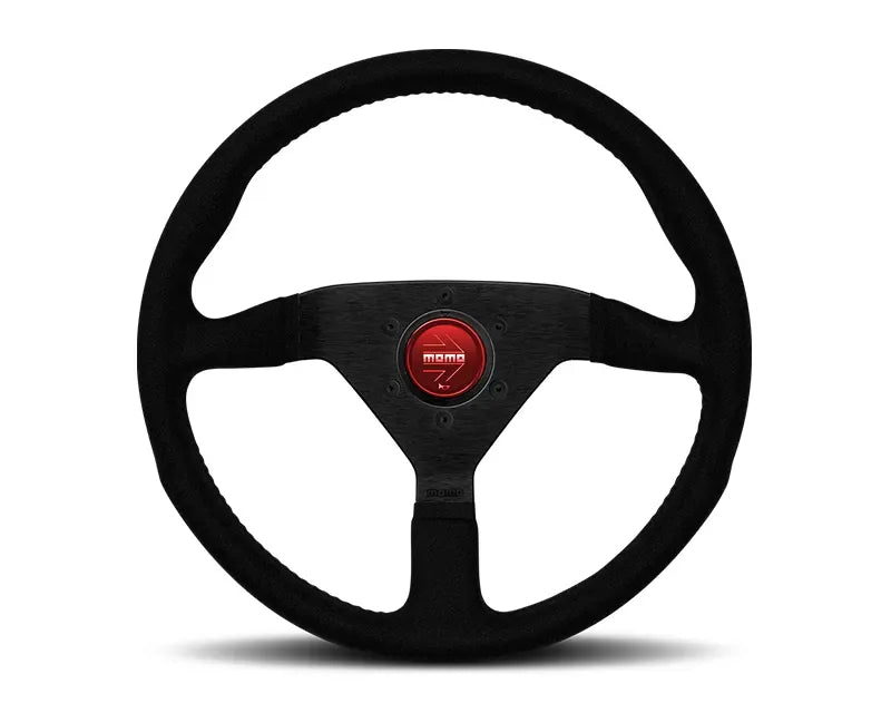 MOMO Monte Carlo Black Alcantara Leather with Red Stitching 350mm Steering Wheel.