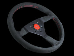 Momo Monte Carlo Steering Wheel - 350mm Black Alcantara Suede w/ Red Stitching.