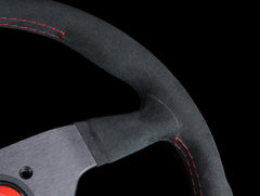 Momo Monte Carlo Steering Wheel - 350mm Black Alcantara Suede w/ Red Stitching.