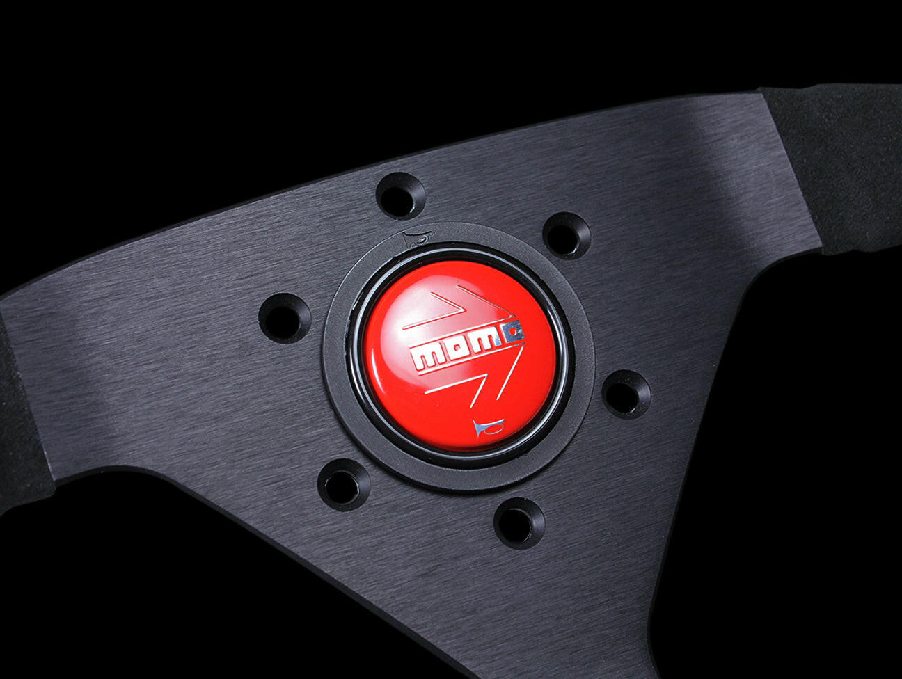 Momo Monte Carlo Steering Wheel - 350mm Black Alcantara Suede w/ Red Stitching.