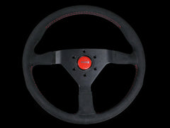 Momo Monte Carlo Steering Wheel - 350mm Black Alcantara Suede w/ Red Stitching.