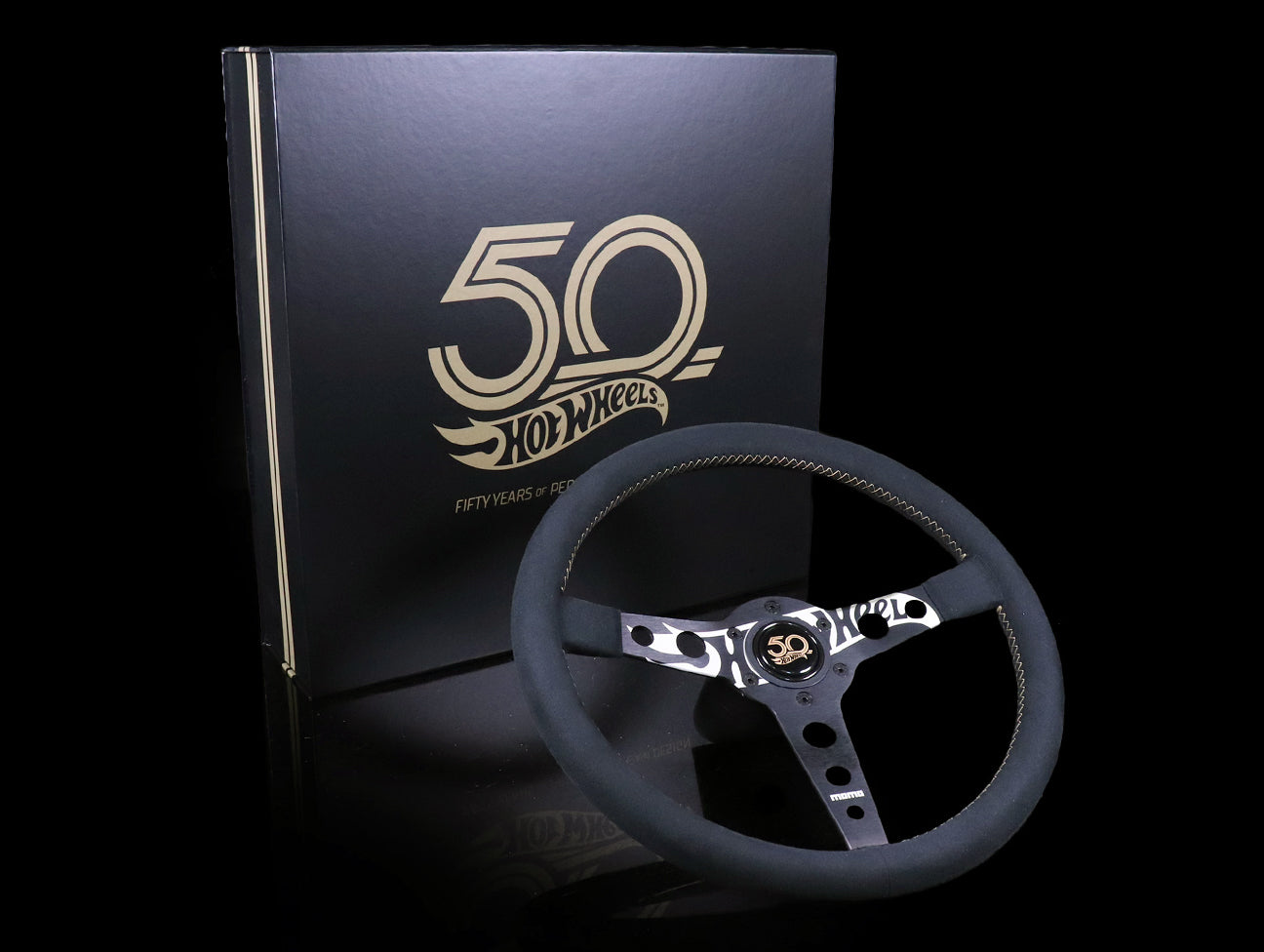 Momo X Hot Wheels Limted Edition Steering Wheel - 350mm Black Alcantara Suede w/ Gold Stitching.