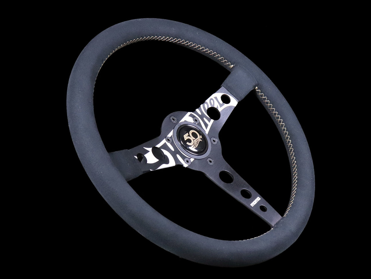 Momo X Hot Wheels Limted Edition Steering Wheel - 350mm Black Alcantara Suede w/ Gold Stitching.