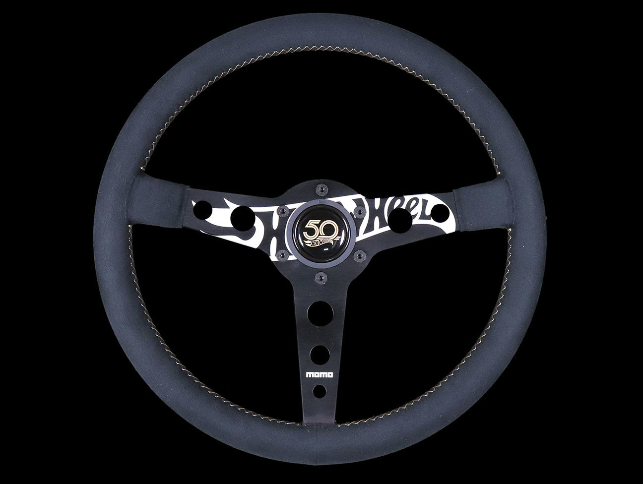 Momo X Hot Wheels Limted Edition Steering Wheel - 350mm Black Alcantara Suede w/ Gold Stitching.