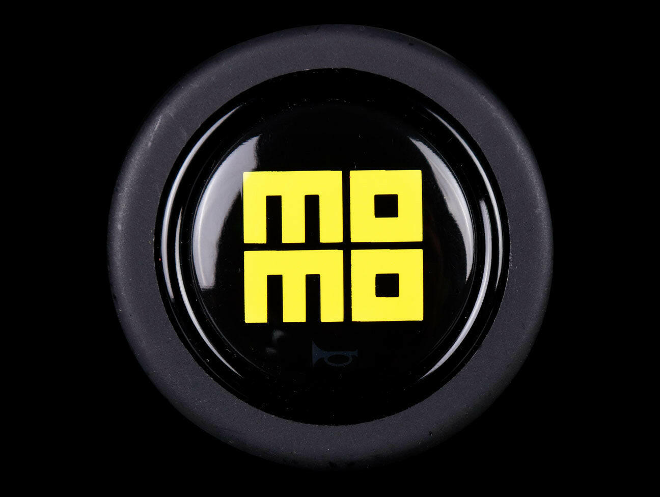 Momo Horn Button - Gloss Black - Yellow Heritage Logo.