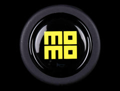 Momo Horn Button - Gloss Black - Yellow Heritage Logo.