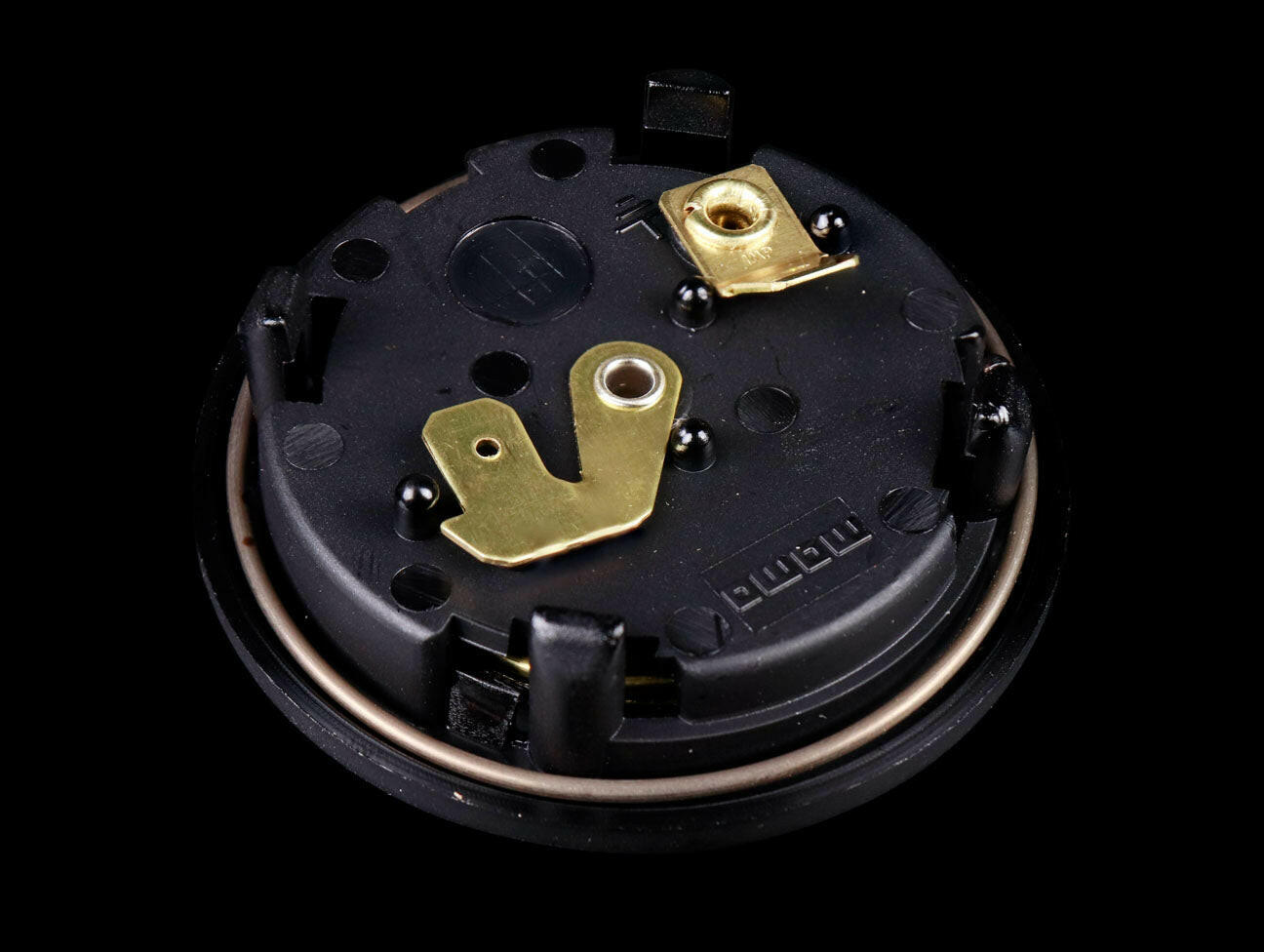 Momo Horn Button - Gloss Black - Yellow Heritage Logo.