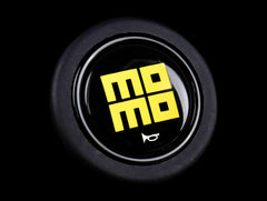 Momo Horn Button - Gloss Black - Yellow Heritage Logo.