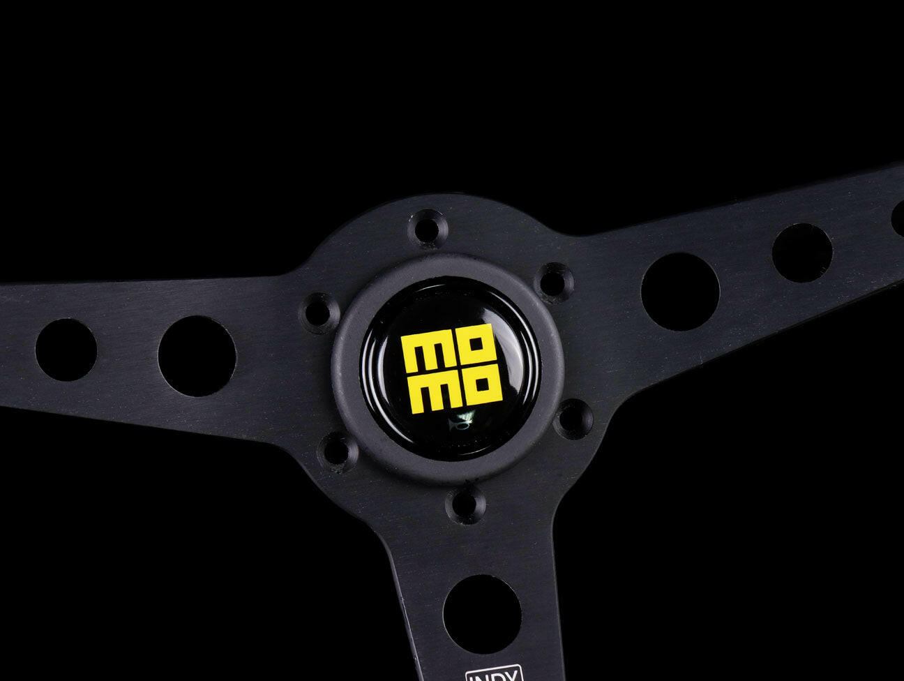 Momo Horn Button - Gloss Black - Yellow Heritage Logo.