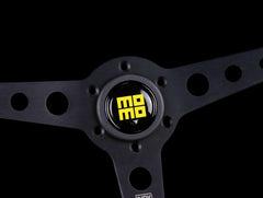 Momo Horn Button - Gloss Black - Yellow Heritage Logo.