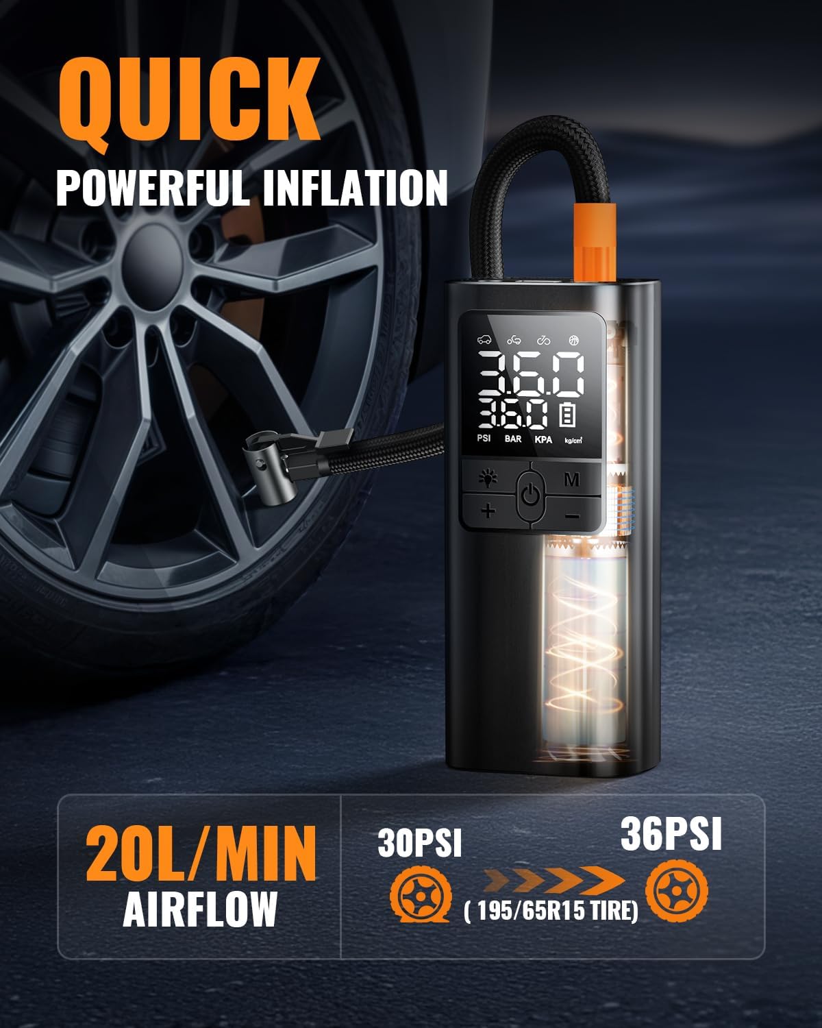PLM Tire Inflator Portable Air Pump - 150PSI & 10000mAh.